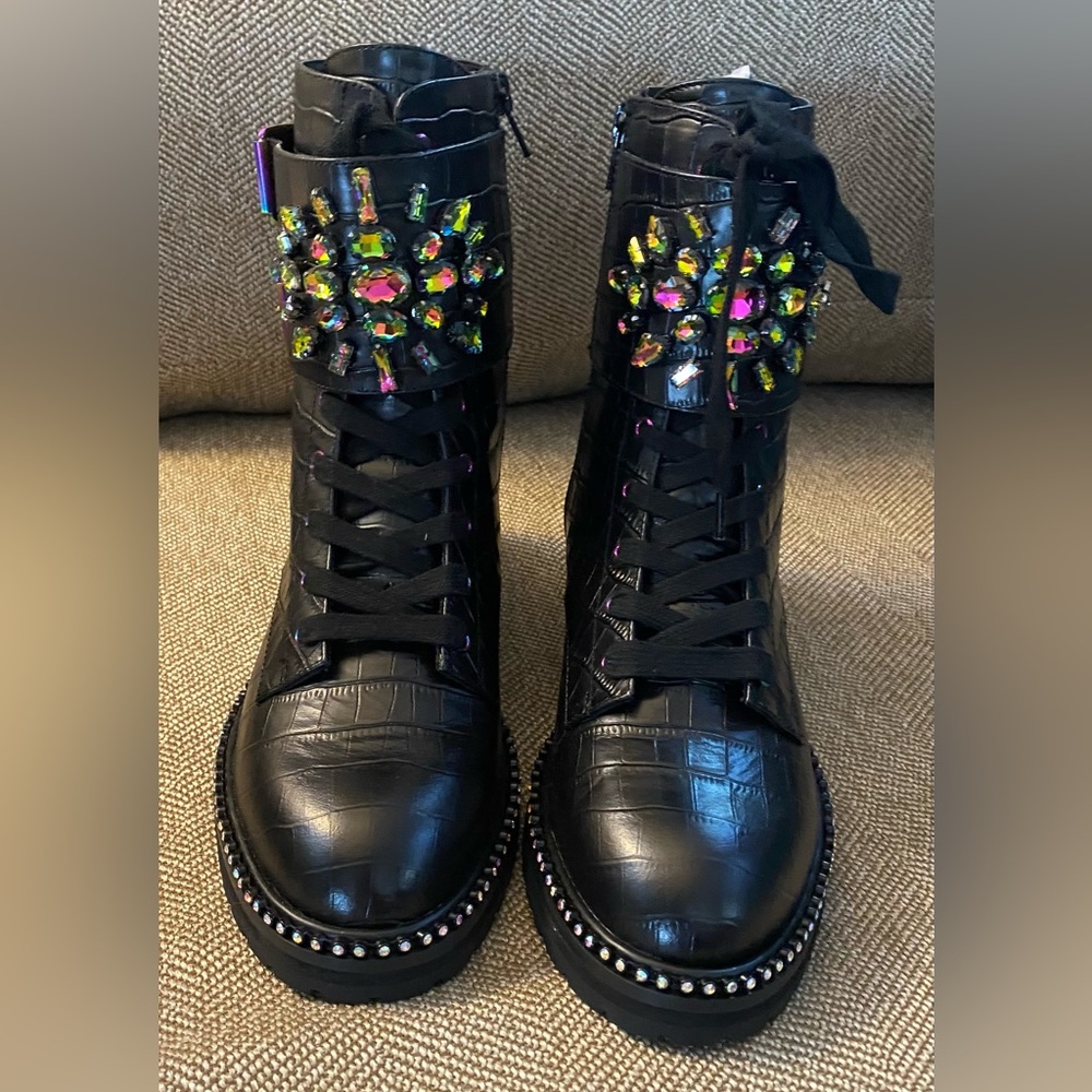 BRAND NEW Kurt Geiger size 7 Rainbow Rhinestones Combat Boots